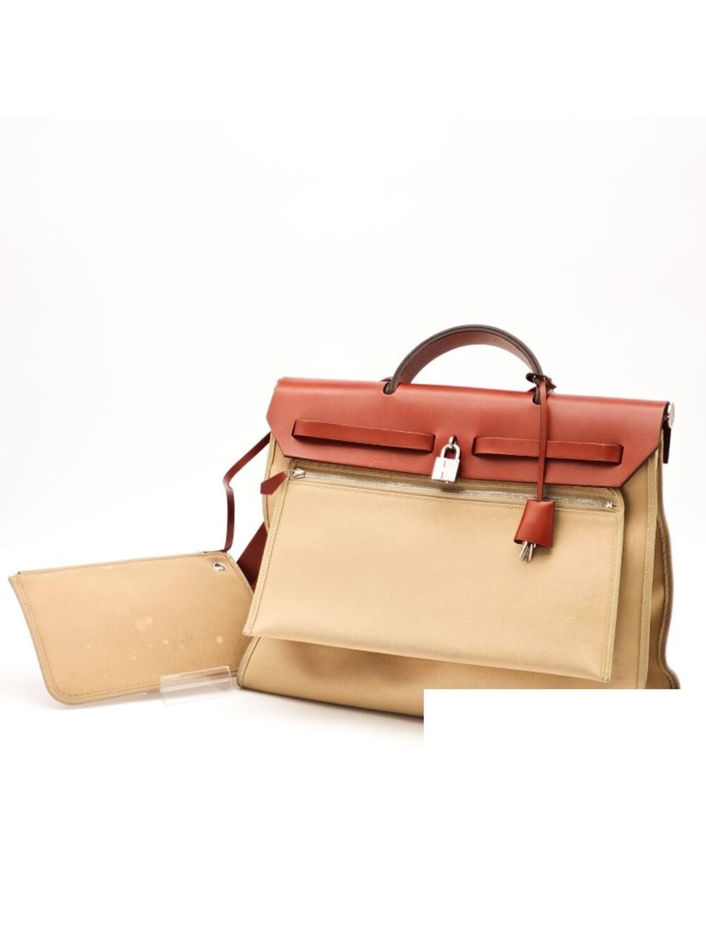 Hermes Herbag Zip MM 2-Way Shoulder Bag Beige Brown Pouch